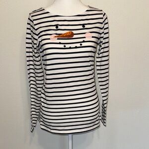 Boden NWT Navy and White Striped Snowman Long Sleeve Tee